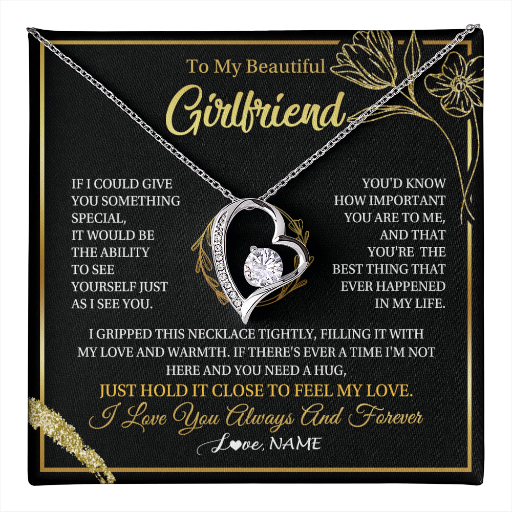 Forever Love Necklace 14K White Gold Finish | 1 | Personalized To My Beautiful Girlfriend Necklace My Love Girlfriend Birthday Gifts Romantic Unique Anniversary Christmas Customized Gift Box Message Card | teecentury