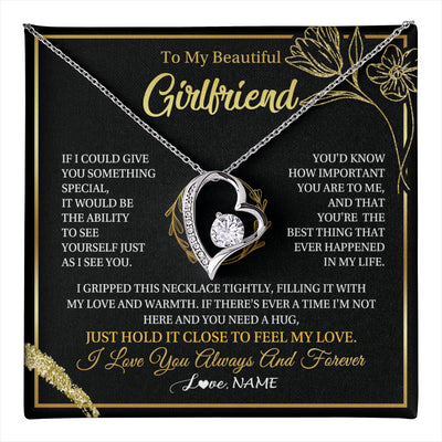 Forever Love Necklace 14K White Gold Finish | 1 | Personalized To My Beautiful Girlfriend Necklace My Love Girlfriend Birthday Gifts Romantic Unique Anniversary Christmas Customized Gift Box Message Card | teecentury