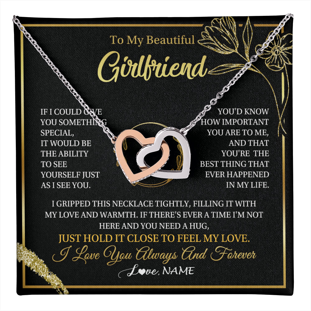 Interlocking Hearts Necklace Stainless Steel & Rose Gold Finish | 1 | Personalized To My Beautiful Girlfriend Necklace My Love Girlfriend Birthday Gifts Romantic Unique Anniversary Christmas Customized Gift Box Message Card | teecentury