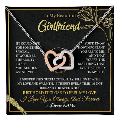 Interlocking Hearts Necklace Stainless Steel & Rose Gold Finish | 1 | Personalized To My Beautiful Girlfriend Necklace My Love Girlfriend Birthday Gifts Romantic Unique Anniversary Christmas Customized Gift Box Message Card | teecentury