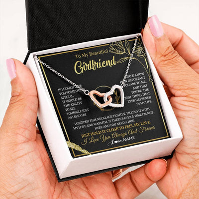 Interlocking Hearts Necklace Stainless Steel & Rose Gold Finish | 2 | Personalized To My Beautiful Girlfriend Necklace My Love Girlfriend Birthday Gifts Romantic Unique Anniversary Christmas Customized Gift Box Message Card | teecentury