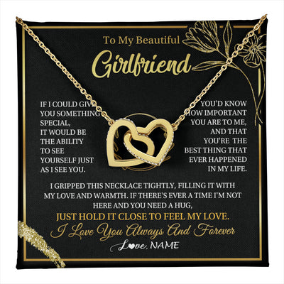 Interlocking Hearts Necklace 18K Yellow Gold Finish | 1 | Personalized To My Beautiful Girlfriend Necklace My Love Girlfriend Birthday Gifts Romantic Unique Anniversary Christmas Customized Gift Box Message Card | teecentury