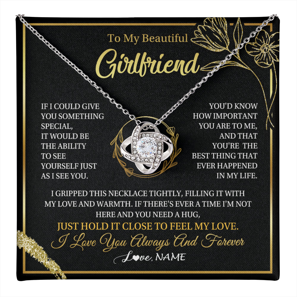 Love Knot Necklace 14K White Gold Finish | 1 | Personalized To My Beautiful Girlfriend Necklace My Love Girlfriend Birthday Gifts Romantic Unique Anniversary Christmas Customized Gift Box Message Card | teecentury