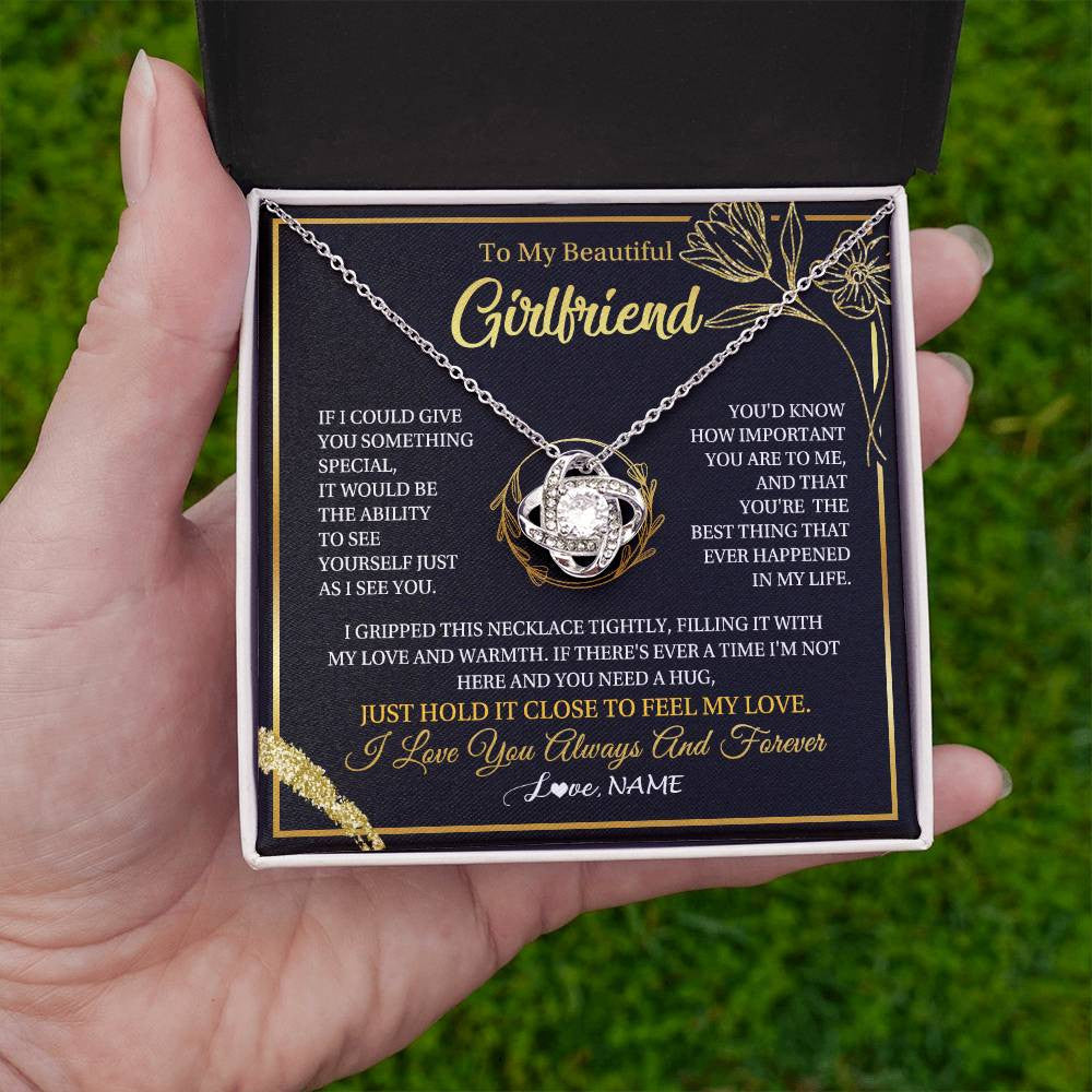 Love Knot Necklace 14K White Gold Finish | 2 | Personalized To My Beautiful Girlfriend Necklace My Love Girlfriend Birthday Gifts Romantic Unique Anniversary Christmas Customized Gift Box Message Card | teecentury