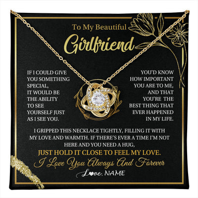 Love Knot Necklace 18K Yellow Gold Finish | 1 | Personalized To My Beautiful Girlfriend Necklace My Love Girlfriend Birthday Gifts Romantic Unique Anniversary Christmas Customized Gift Box Message Card | teecentury