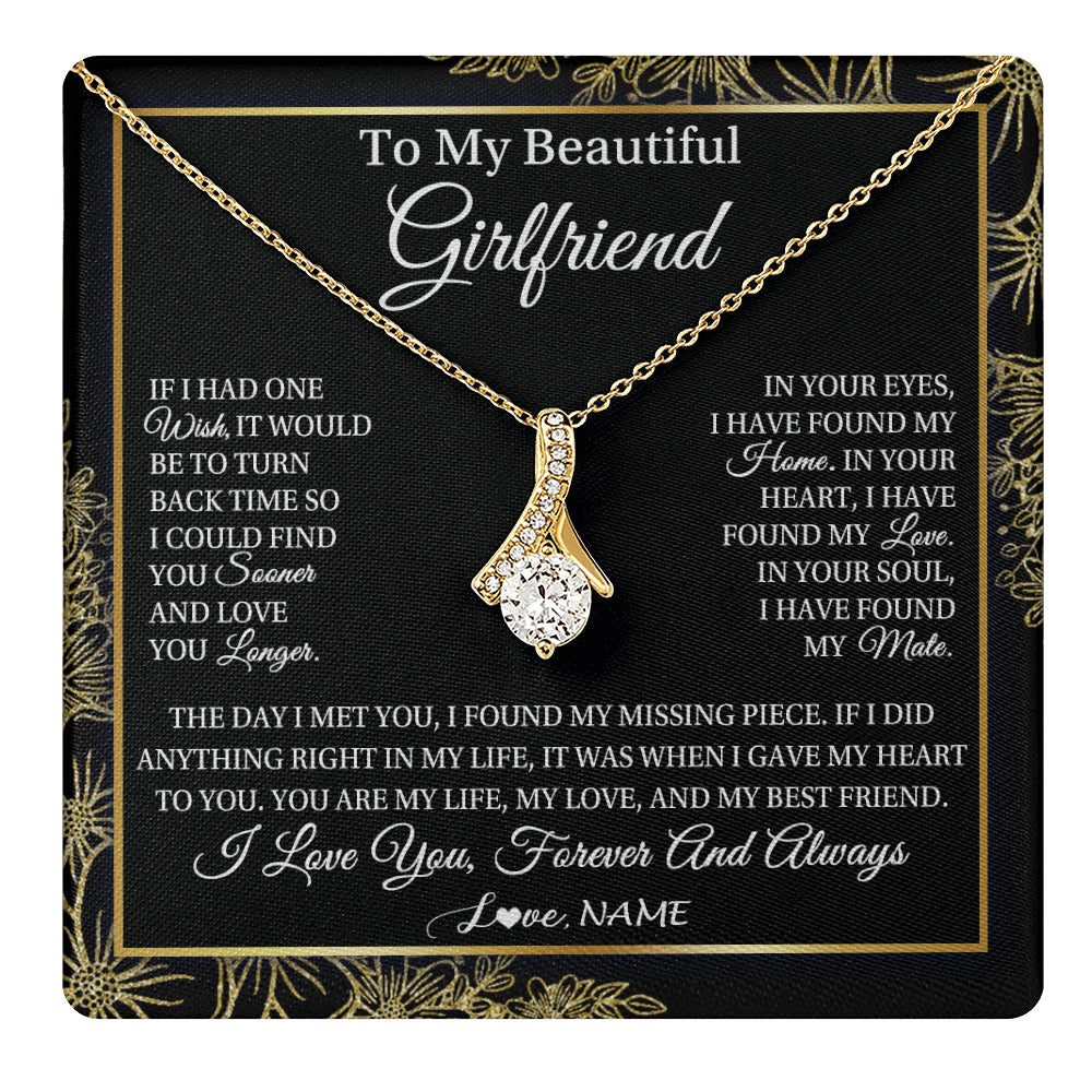 Alluring Beauty Necklace 18K Yellow Gold Finish | 1 | Personalized To My Beautiful Girlfriend Necklace Romantic Gifts Girlfriend Birthday Anniversary Jewelry Valentines Christmas Customized Gift Box Message Card | teecentury