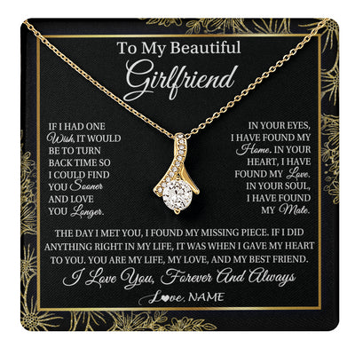 Alluring Beauty Necklace 18K Yellow Gold Finish | 1 | Personalized To My Beautiful Girlfriend Necklace Romantic Gifts Girlfriend Birthday Anniversary Jewelry Valentines Christmas Customized Gift Box Message Card | teecentury