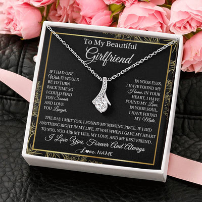Alluring Beauty Necklace 14K White Gold Finish | Personalized To My Beautiful Girlfriend Necklace Romantic Gifts Girlfriend Birthday Anniversary Jewelry Valentines Christmas Customized Gift Box Message Card | teecentury