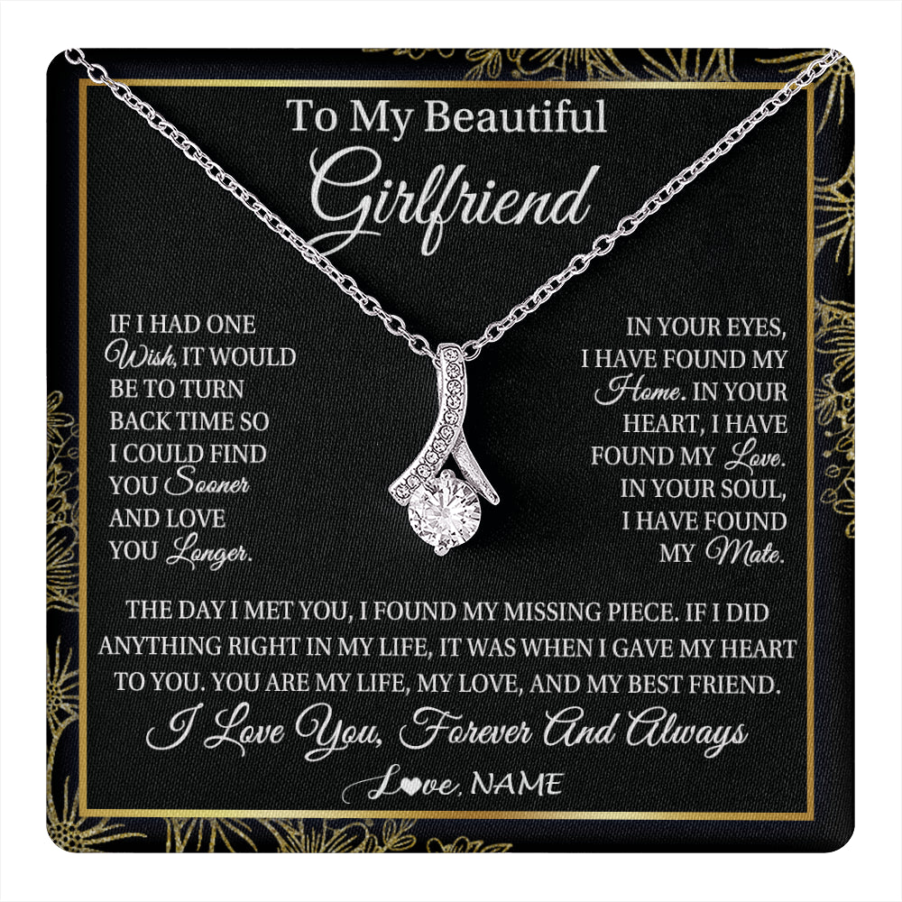 Alluring Beauty Necklace 14K White Gold Finish | 1 | Personalized To My Beautiful Girlfriend Necklace Romantic Gifts Girlfriend Birthday Anniversary Jewelry Valentines Christmas Customized Gift Box Message Card | teecentury