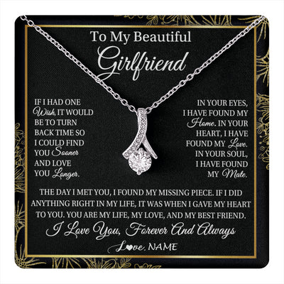 Alluring Beauty Necklace 14K White Gold Finish | 1 | Personalized To My Beautiful Girlfriend Necklace Romantic Gifts Girlfriend Birthday Anniversary Jewelry Valentines Christmas Customized Gift Box Message Card | teecentury