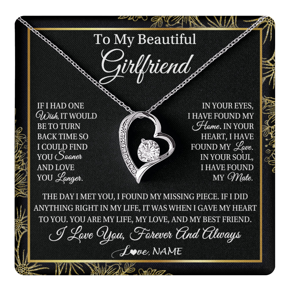 Forever Love Necklace 14K White Gold Finish | 1 | Personalized To My Beautiful Girlfriend Necklace Romantic Gifts Girlfriend Birthday Anniversary Jewelry Valentines Christmas Customized Gift Box Message Card | teecentury