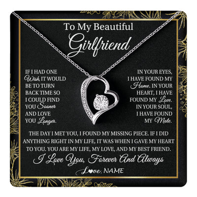 Forever Love Necklace 14K White Gold Finish | 1 | Personalized To My Beautiful Girlfriend Necklace Romantic Gifts Girlfriend Birthday Anniversary Jewelry Valentines Christmas Customized Gift Box Message Card | teecentury