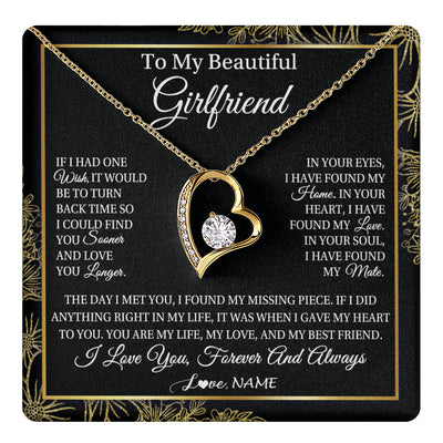 Forever Love Necklace 18K Yellow Gold Finish | 1 | Personalized To My Beautiful Girlfriend Necklace Romantic Gifts Girlfriend Birthday Anniversary Jewelry Valentines Christmas Customized Gift Box Message Card | teecentury