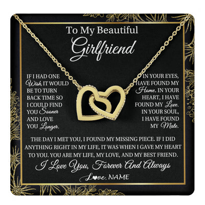 Interlocking Hearts Necklace 18K Yellow Gold Finish | 1 | Personalized To My Beautiful Girlfriend Necklace Romantic Gifts Girlfriend Birthday Anniversary Jewelry Valentines Christmas Customized Gift Box Message Card | teecentury