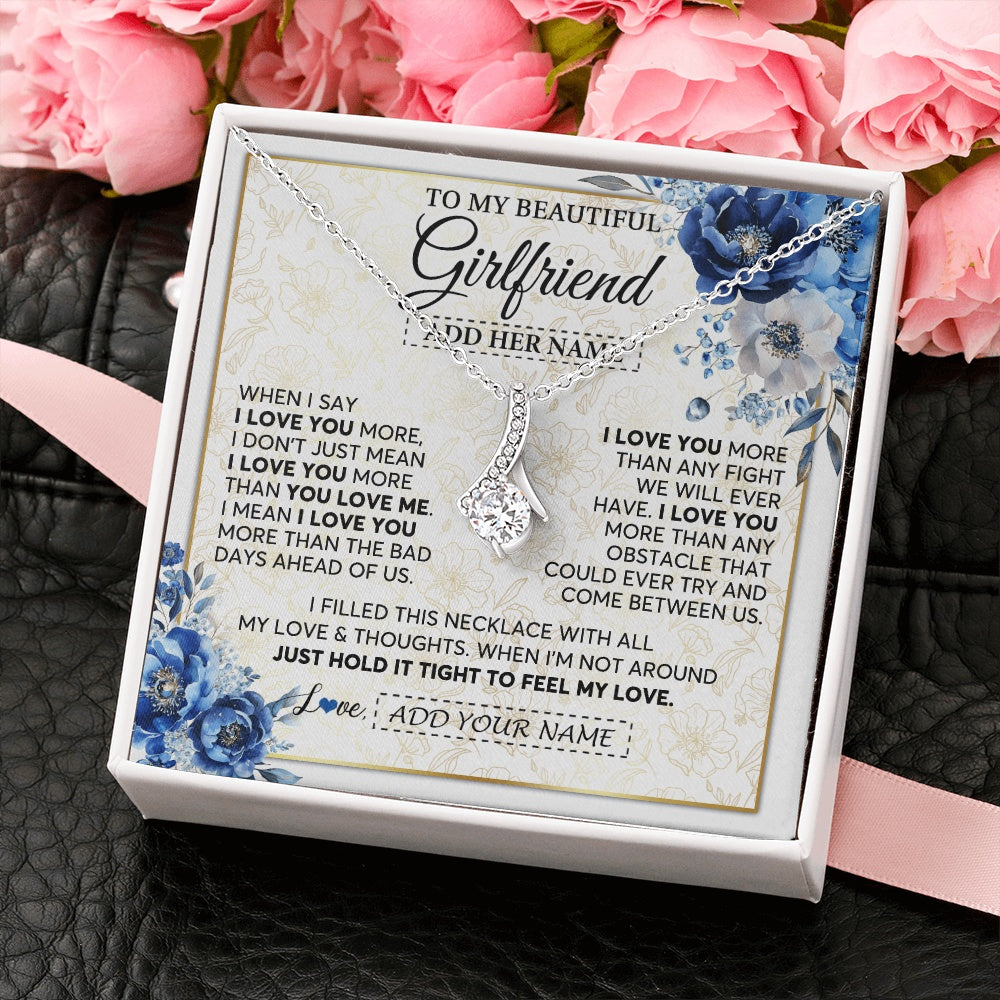Alluring Beauty Necklace 14K White Gold Finish | 2 | Personalized To My Beautiful Girlfriend Necklace When I Say Girlfriend Gifts Romantic Birthday Gifts Valentines Christmas Custom Gift Box Message Card | https://teecentury.