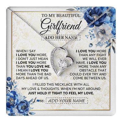 Forever Love Necklace 14K White Gold Finish | 1 | Personalized To My Beautiful Girlfriend Necklace When I Say Girlfriend Gifts Romantic Birthday Gifts Valentines Christmas Custom Gift Box Message Card | https://teecentury.