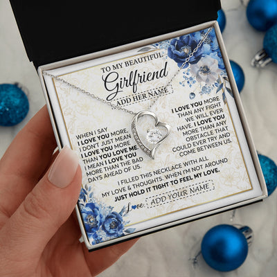 Forever Love Necklace 14K White Gold Finish | 2 | Personalized To My Beautiful Girlfriend Necklace When I Say Girlfriend Gifts Romantic Birthday Gifts Valentines Christmas Custom Gift Box Message Card | https://teecentury.