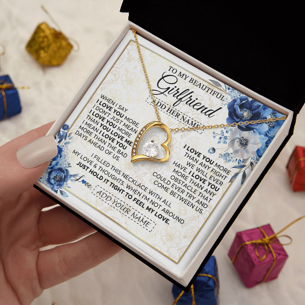 Forever Love Necklace 18K Yellow Gold Finish | 2 | Personalized To My Beautiful Girlfriend Necklace When I Say Girlfriend Gifts Romantic Birthday Gifts Valentines Christmas Custom Gift Box Message Card | https://teecentury.