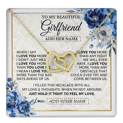 Interlocking Hearts Necklace 18K Yellow Gold Finish | 1 | Personalized To My Beautiful Girlfriend Necklace When I Say Girlfriend Gifts Romantic Birthday Gifts Valentines Christmas Custom Gift Box Message Card | https://teecentury.