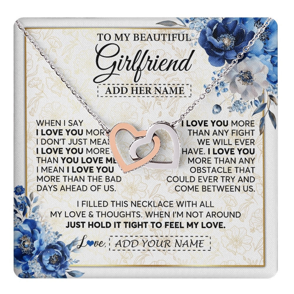 Interlocking Hearts Necklace Stainless Steel & Rose Gold Finish | 1 | Personalized To My Beautiful Girlfriend Necklace When I Say Girlfriend Gifts Romantic Birthday Gifts Valentines Christmas Custom Gift Box Message Card | https://teecentury.