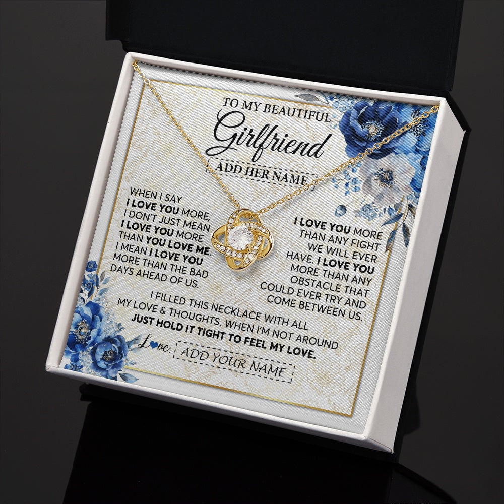 Love Knot Necklace 18K Yellow Gold Finish | 2 | Personalized To My Beautiful Girlfriend Necklace When I Say Girlfriend Gifts Romantic Birthday Gifts Valentines Christmas Custom Gift Box Message Card | https://teecentury.