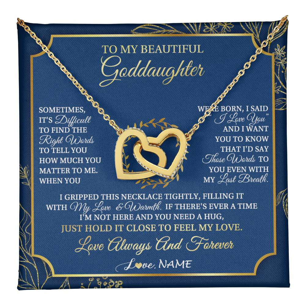 Interlocking Hearts Necklace 18K Yellow Gold Finish | 1 | Personalized To My Beautiful Goddaughter From Aunt Uncle I Gripped This Necklace Goddaughter Jewelry Birthday Christmas Customized Gift Box Message Card | teecentury