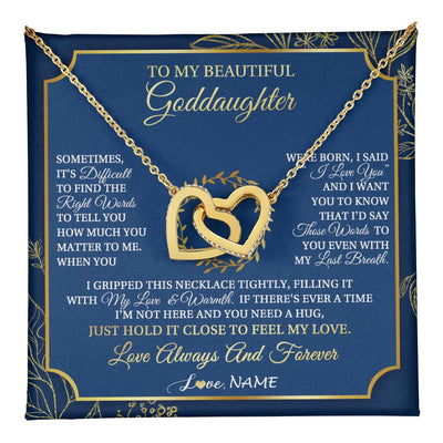 Interlocking Hearts Necklace 18K Yellow Gold Finish | 1 | Personalized To My Beautiful Goddaughter From Aunt Uncle I Gripped This Necklace Goddaughter Jewelry Birthday Christmas Customized Gift Box Message Card | teecentury