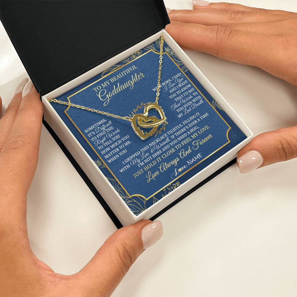 Interlocking Hearts Necklace 18K Yellow Gold Finish | 2 | Personalized To My Beautiful Goddaughter From Aunt Uncle I Gripped This Necklace Goddaughter Jewelry Birthday Christmas Customized Gift Box Message Card | teecentury