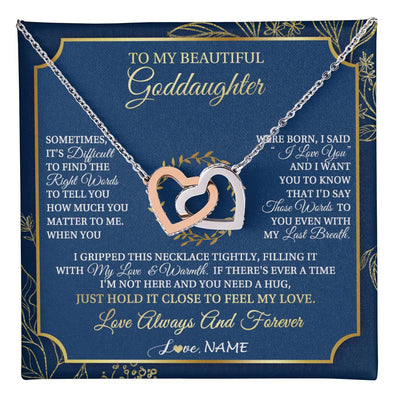 Interlocking Hearts Necklace Stainless Steel & Rose Gold Finish | 1 | Personalized To My Beautiful Goddaughter From Aunt Uncle I Gripped This Necklace Goddaughter Jewelry Birthday Christmas Customized Gift Box Message Card | teecentury