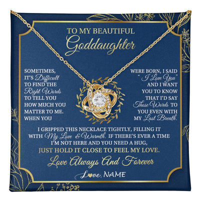 Love Knot Necklace 18K Yellow Gold Finish | 1 | Personalized To My Beautiful Goddaughter From Aunt Uncle I Gripped This Necklace Goddaughter Jewelry Birthday Christmas Customized Gift Box Message Card | teecentury