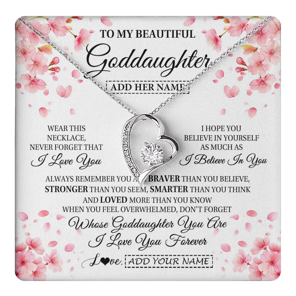 Forever Love Necklace 14K White Gold Finish | 1 | Personalized To My Beautiful Goddaughter From Godmother Uncle Necklace Never Forget Birthday Gifts For Goddaughter Gift Christmas Gift Box Message Card | teecentury.myshopify