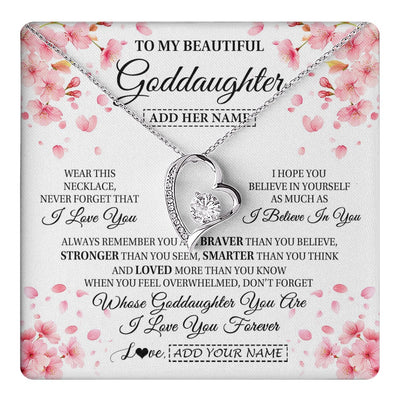 Forever Love Necklace 14K White Gold Finish | 1 | Personalized To My Beautiful Goddaughter From Godmother Uncle Necklace Never Forget Birthday Gifts For Goddaughter Gift Christmas Gift Box Message Card | teecentury.myshopify