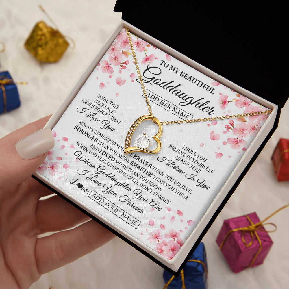 Forever Love Necklace 18K Yellow Gold Finish | 2 | Personalized To My Beautiful Goddaughter From Godmother Uncle Necklace Never Forget Birthday Gifts For Goddaughter Gift Christmas Gift Box Message Card | teecentury.myshopify