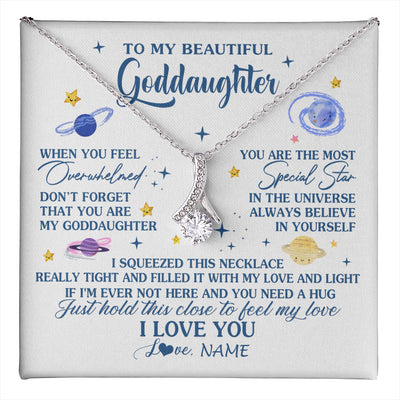 Alluring Beauty Necklace 14K White Gold Finish | 1 | Personalized To My Beautiful Goddaughter Gifs From Godmother Necklace Inspirational Goddaughter Birthday Graduation Christmas Customized Gift Box Message Card | teecentury