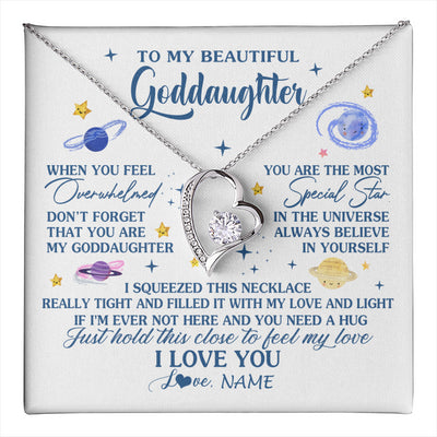 Forever Love Necklace 14K White Gold Finish | 1 | Personalized To My Beautiful Goddaughter Gifs From Godmother Necklace Inspirational Goddaughter Birthday Graduation Christmas Customized Gift Box Message Card | teecentury
