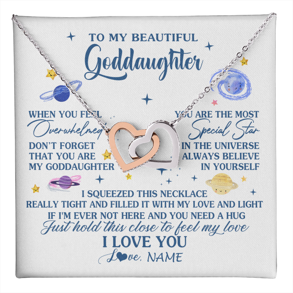 Interlocking Hearts Necklace Stainless Steel & Rose Gold Finish | 1 | Personalized To My Beautiful Goddaughter Gifs From Godmother Necklace Inspirational Goddaughter Birthday Graduation Christmas Customized Gift Box Message Card | teecentury
