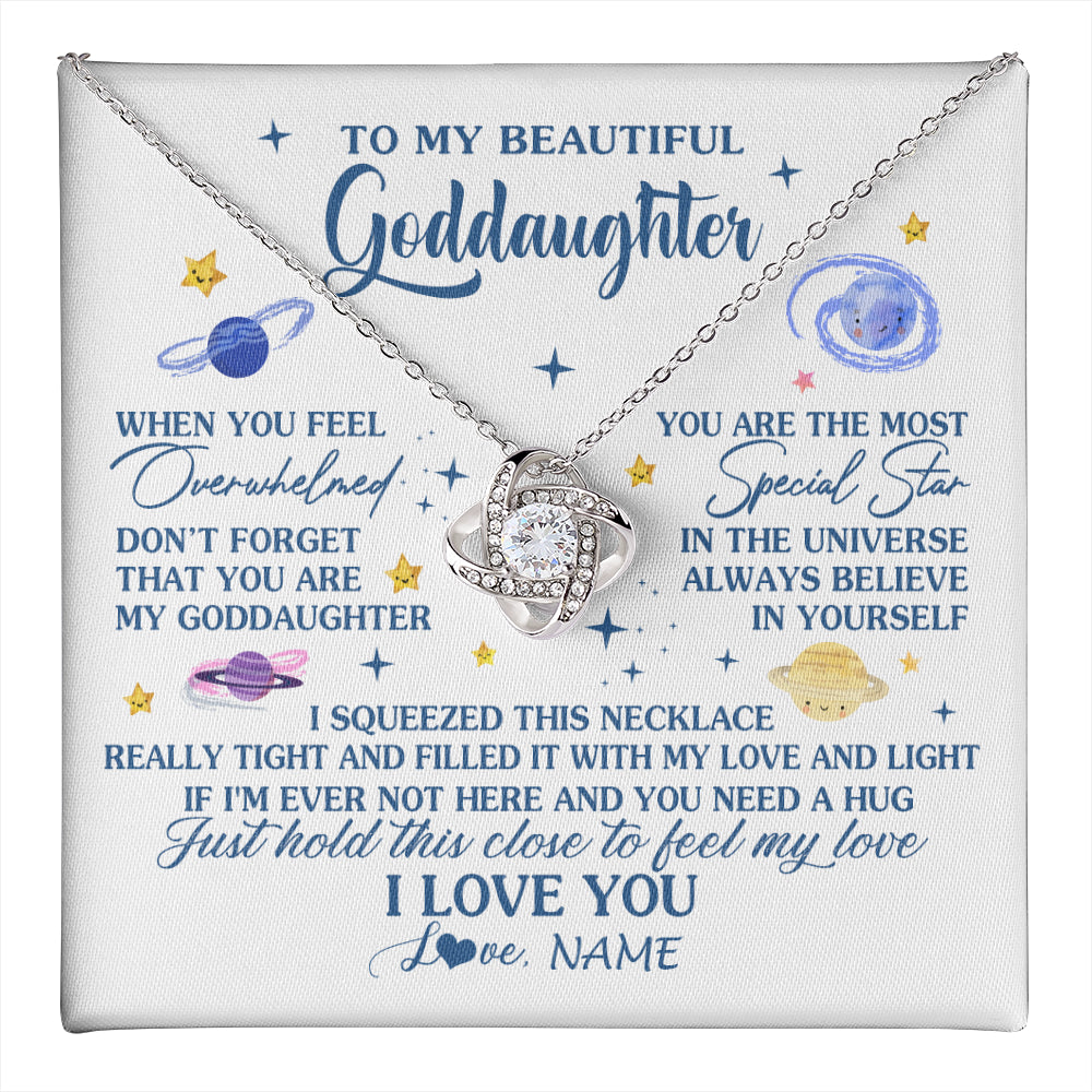 Love Knot Necklace 14K White Gold Finish | 1 | Personalized To My Beautiful Goddaughter Gifs From Godmother Necklace Inspirational Goddaughter Birthday Graduation Christmas Customized Gift Box Message Card | teecentury