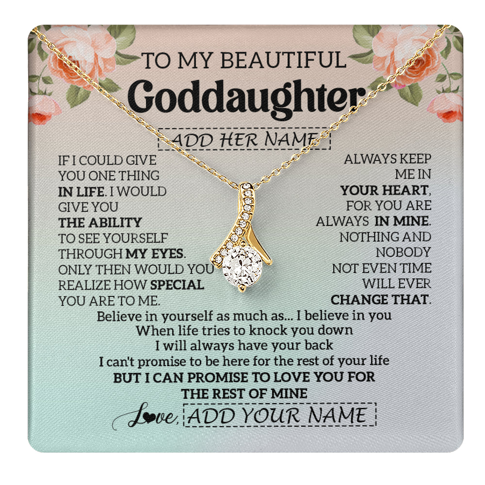 Alluring Beauty Necklace 18K Yellow Gold Finish | 1 | Personalized To My Beautiful Goddaughter Gifts Necklace From Aunt Uncle Love Jewelry For Goddaughter Birthday Christmas Customized Gift Box Message Card | teecentury