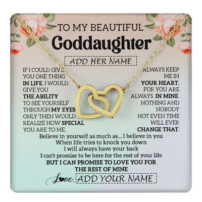 Interlocking Hearts Necklace 18K Yellow Gold Finish | 1 | Personalized To My Beautiful Goddaughter Gifts Necklace From Aunt Uncle Love Jewelry For Goddaughter Birthday Christmas Customized Gift Box Message Card | teecentury