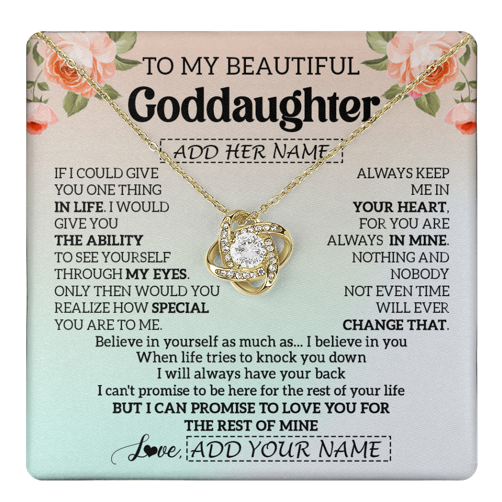 Love Knot Necklace 18K Yellow Gold Finish | 1 | Personalized To My Beautiful Goddaughter Gifts Necklace From Aunt Uncle Love Jewelry For Goddaughter Birthday Christmas Customized Gift Box Message Card | teecentury