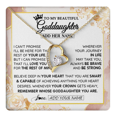 Forever Love Necklace 18K Yellow Gold Finish | 1 | Personalized To My Beautiful Goddaughter Gifts Necklace From Godmother Crown Jewelry Present On Birthday Goddaughter Christmas Graduation Gift Box Message Card | https://teecentury.
