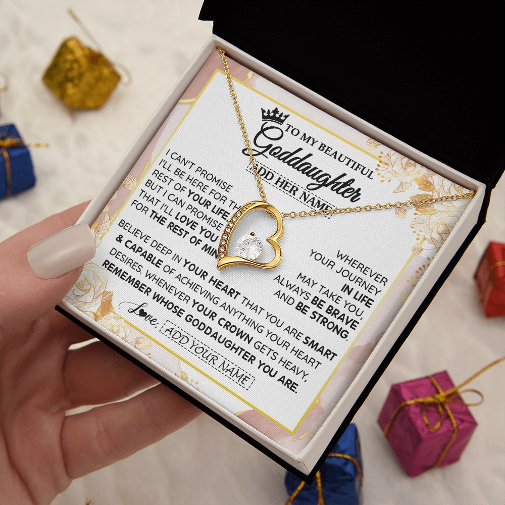 Forever Love Necklace 18K Yellow Gold Finish | 2 | Personalized To My Beautiful Goddaughter Gifts Necklace From Godmother Crown Jewelry Present On Birthday Goddaughter Christmas Graduation Gift Box Message Card | https://teecentury.