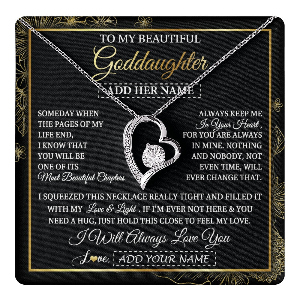 Forever Love Necklace 14K White Gold Finish | 1 | Personalized To My Beautiful Goddaughter Gifts Necklace From Godmother Feel My Love For Adult Goddaughter Graduation Christmas Custom Gift Box Message Card | https://teecentury.