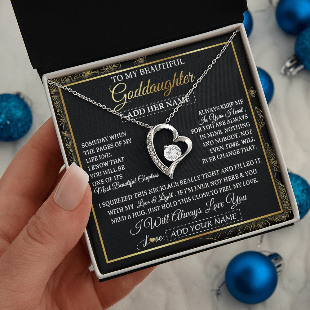 Forever Love Necklace 14K White Gold Finish | 2 | Personalized To My Beautiful Goddaughter Gifts Necklace From Godmother Feel My Love For Adult Goddaughter Graduation Christmas Custom Gift Box Message Card | https://teecentury.