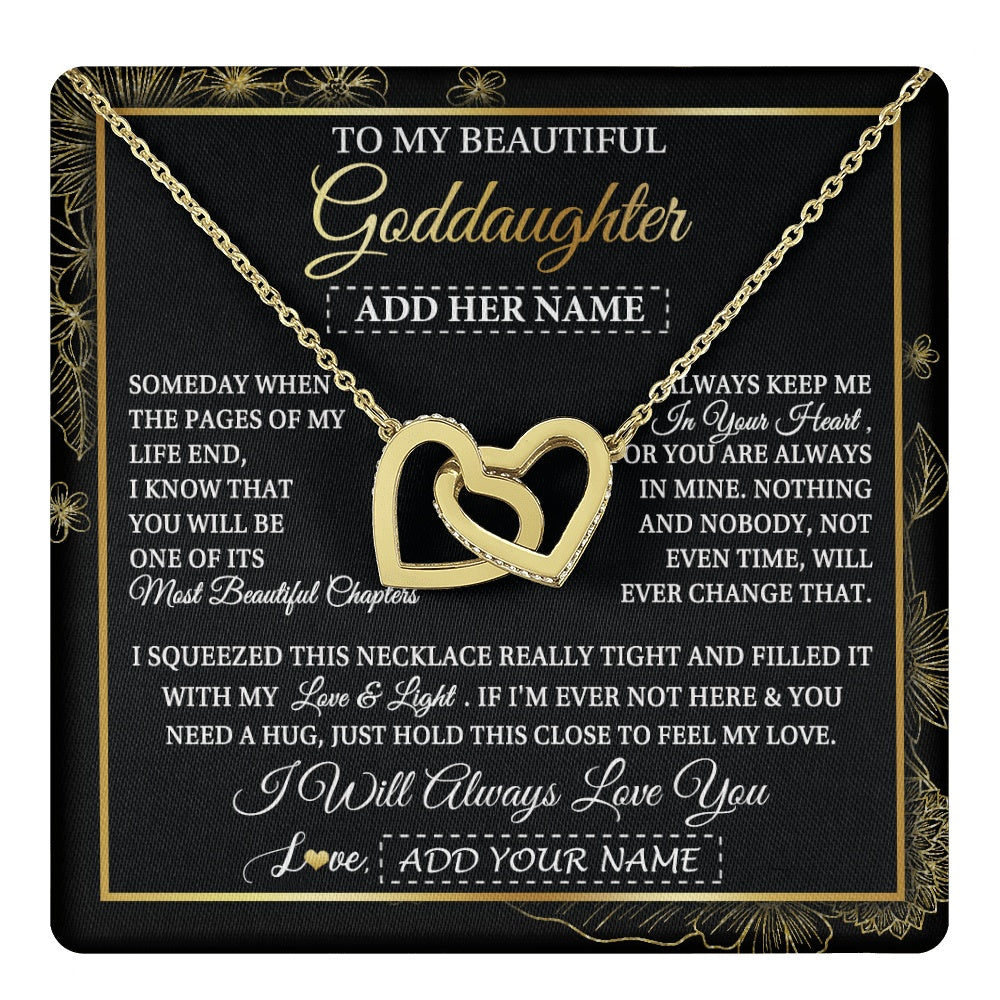 Interlocking Hearts Necklace 18K Yellow Gold Finish | 1 | Personalized To My Beautiful Goddaughter Gifts Necklace From Godmother Feel My Love For Adult Goddaughter Graduation Christmas Custom Gift Box Message Card | https://teecentury.