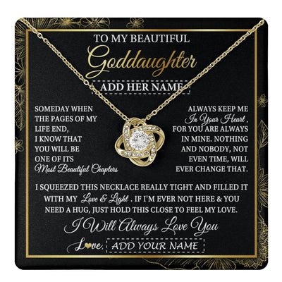 Love Knot Necklace 18K Yellow Gold Finish | 1 | Personalized To My Beautiful Goddaughter Gifts Necklace From Godmother Feel My Love For Adult Goddaughter Graduation Christmas Custom Gift Box Message Card | https://teecentury.