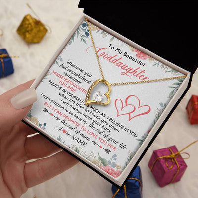 Forever Love Necklace 18K Yellow Gold Finish | 2 | Personalized To My Beautiful Goddaughter Necklace From Aunt Believe In You Goddaughter Birthday Graduation Christmas Jewelry Customized Gift Box Message Card | teecentury
