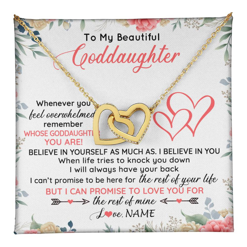 Interlocking Hearts Necklace 18K Yellow Gold Finish | 1 | Personalized To My Beautiful Goddaughter Necklace From Aunt Believe In You Goddaughter Birthday Graduation Christmas Jewelry Customized Gift Box Message Card | teecentury