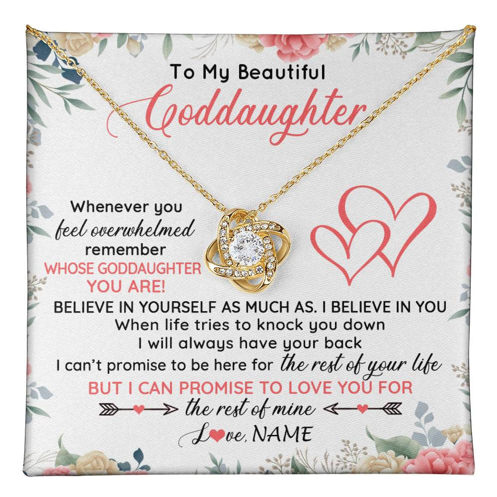 Love Knot Necklace 18K Yellow Gold Finish | 1 | Personalized To My Beautiful Goddaughter Necklace From Aunt Believe In You Goddaughter Birthday Graduation Christmas Jewelry Customized Gift Box Message Card | teecentury