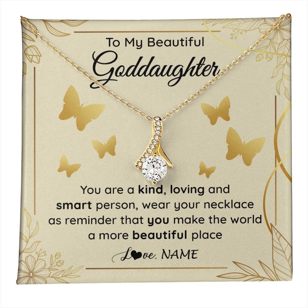 Alluring Beauty Necklace 18K Yellow Gold Finish | 1 | Personalized To My Beautiful Goddaughter Necklace From Aunt You Are A Kind Loving Goddaughter Birthday Graduation Christmas Customized Gift Box Message Card | teecentury